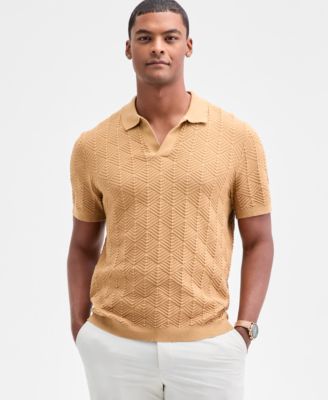 Men's Johnny-Collar Ribbed Geo Polo Shirt, Macy's Exclusive