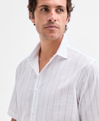 Men's Short Sleeve Poplin Spaced Stripe Button-Front Shirt, Macy's Exclusive