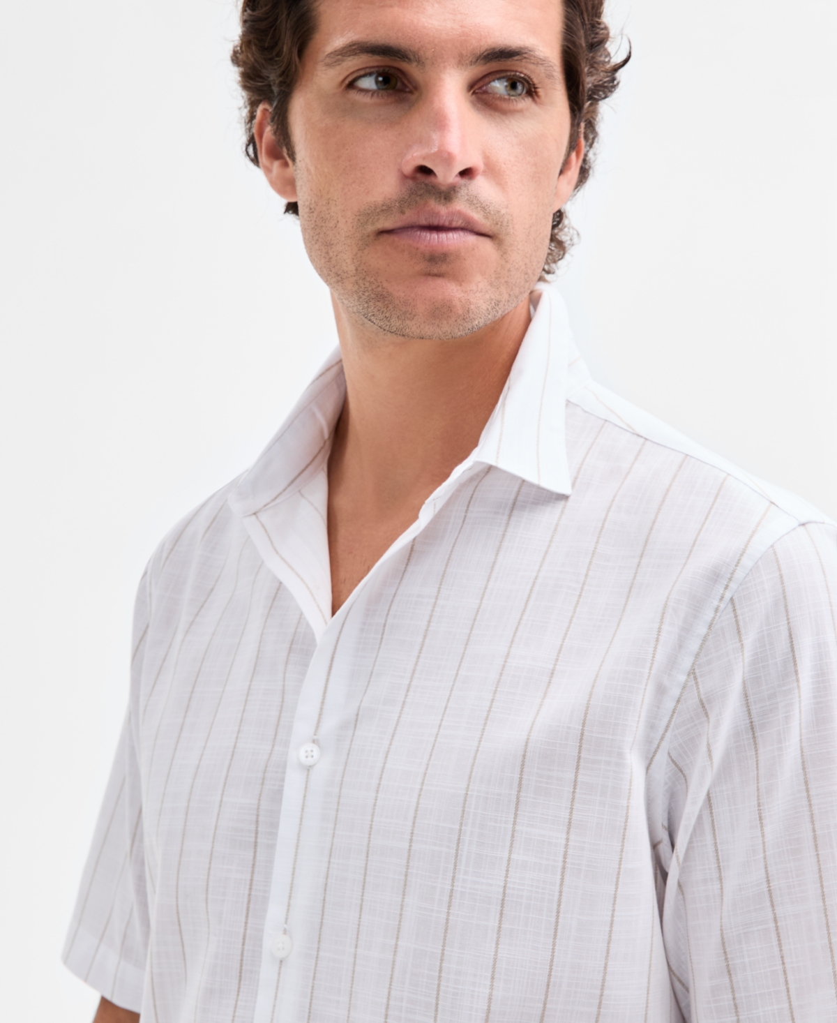 Alfani Men's Short Sleeve Poplin Spaced Stripe Button-Front Shirt, Macy's Exclusive