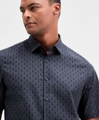 Men's Finn Short Sleeve Geo Print Button-Front Shirt, Macy's Exclusive