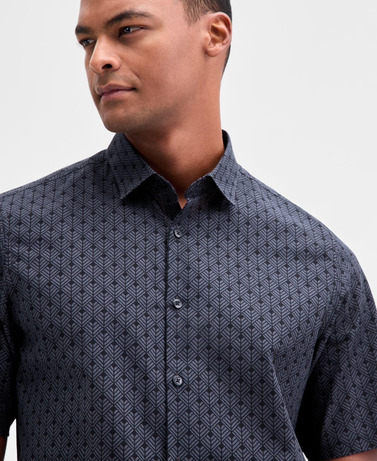 Alfani Men's Finn Short Sleeve Geo Print Button-front Shirt, Macy's Exclusive In Black