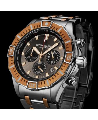 1022 Men s Chronograph Watch Quartz Movement Gunmetal Dial Black Subdials Black Bezel Two Tone Stainless Steel Bracelet 50M Water Resistant