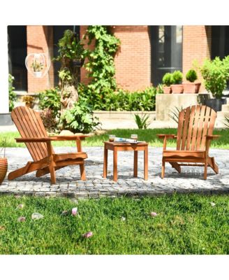 3PCS Eucalyptus Adirondack Chair Set w/ Side Table Outdoor Patio