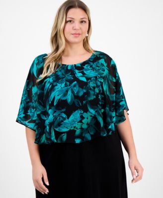 Plus Size Short-Sleeve Cape Overlay Jersey Dress