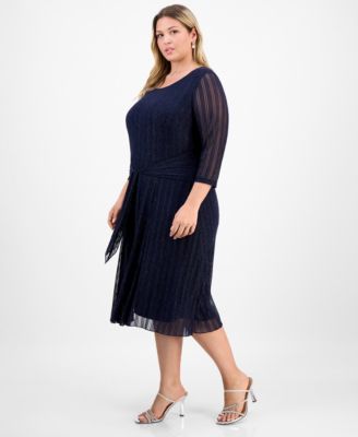 Plus Size Mesh Long-Sleeve Round-Neck Dress