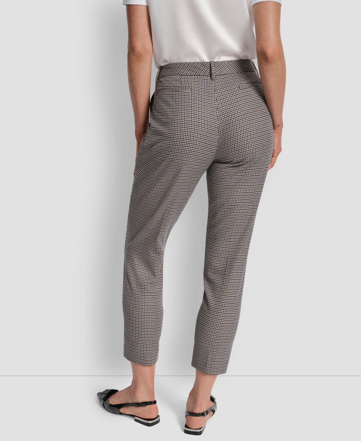 Dkny Petite Houndstooth Ankle Pants In Gray