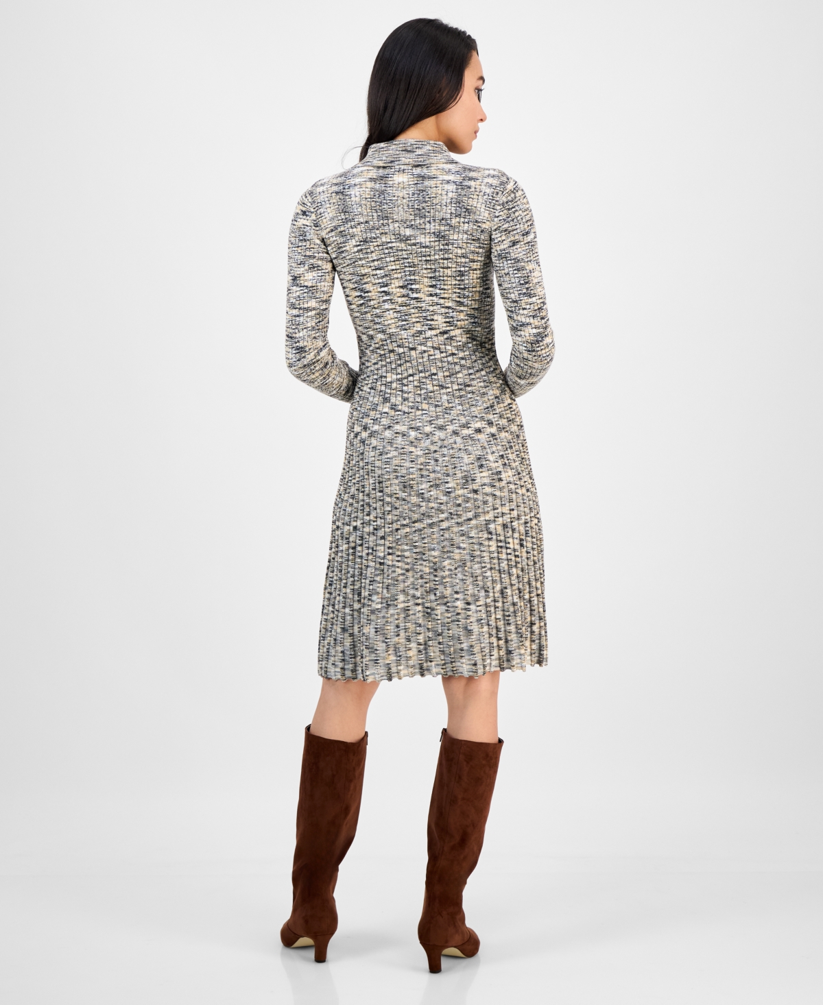 Robbie Bee Petite Zip-front Heathered Sweater Dress In Gray