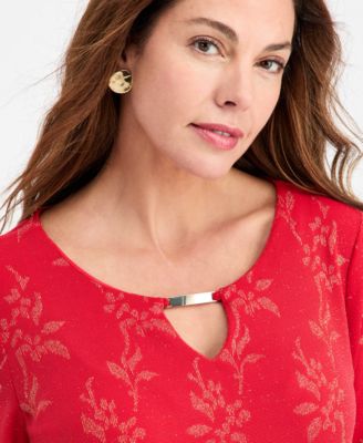 Women's Floral Shine Keyhole Jacquard Top, Macy's Exclusive