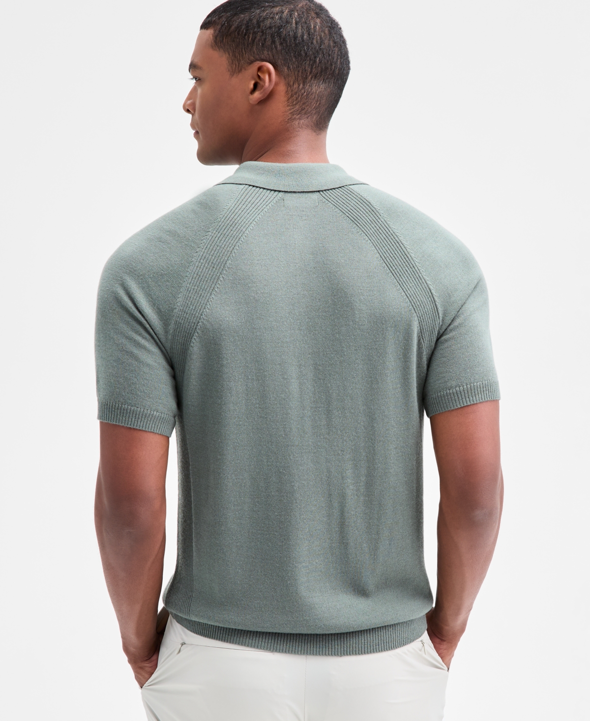 Alfani Men's Short Sleeve Textured Polo Sweater, Macy's Exclusive In Green