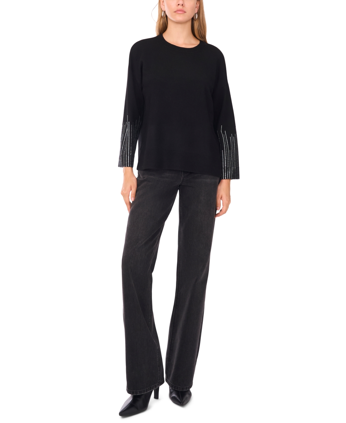 Sam & Jess Women's Rhinestone Long Sleeve Sweater In Black