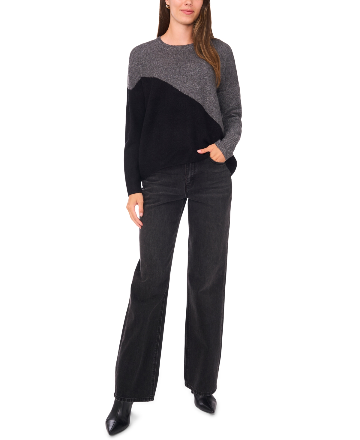 Sam & Jess Women's Vertical Colorblock Sweater In Black