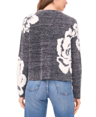 Women's Jacquard Floral Crewneck Sweater