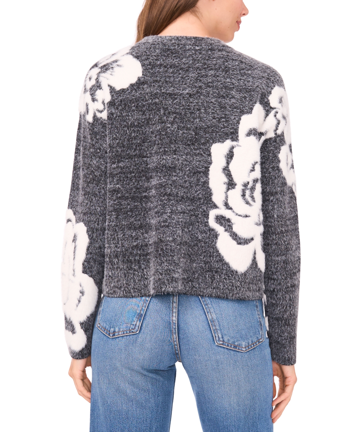 Sam & Jess Women's Jacquard Floral Crewneck Sweater In Gray