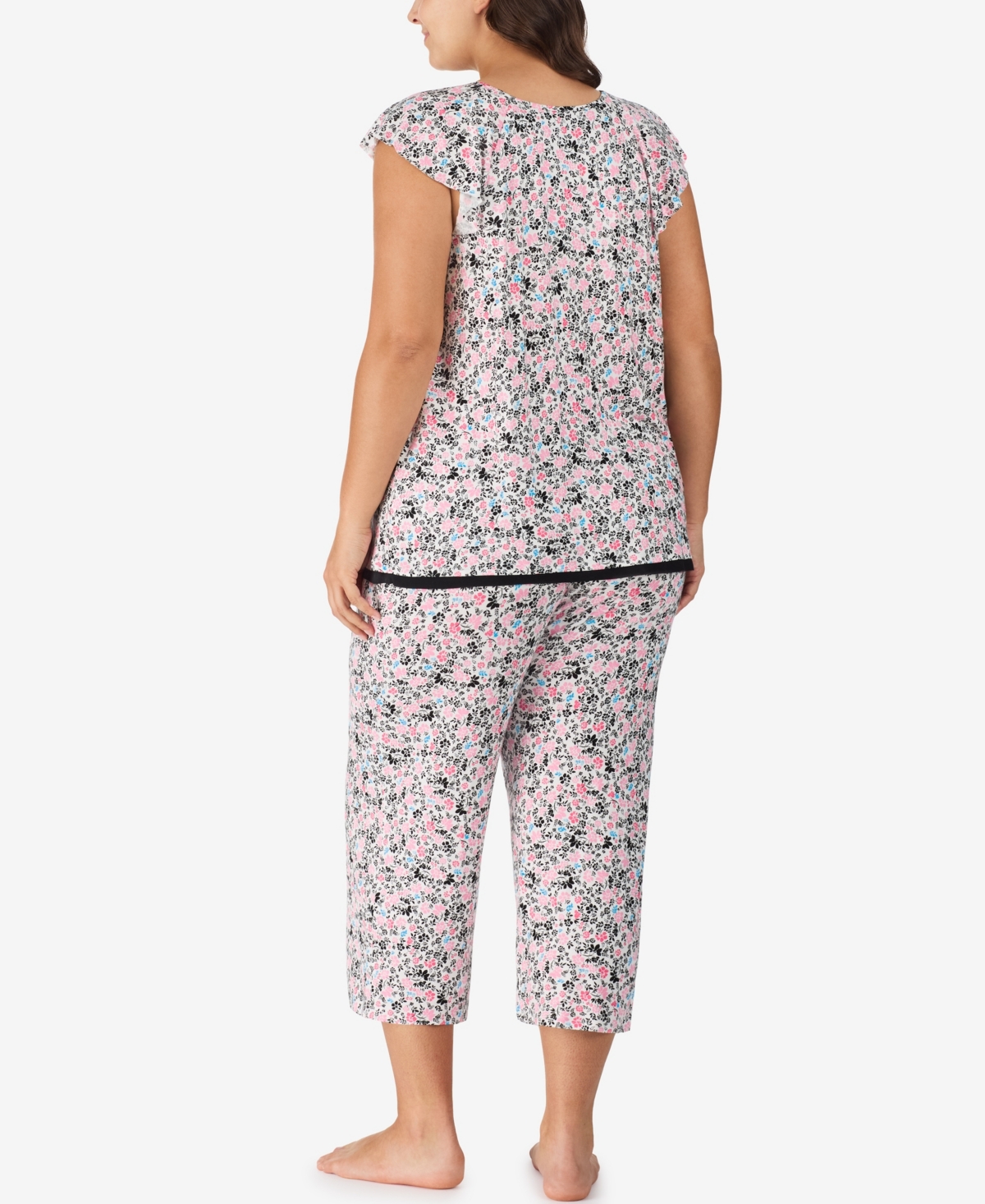Ellen Tracy Plus Size Short Sleeve Cropped Pajama Set In Multi
