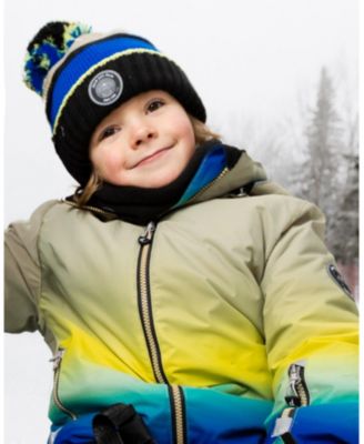 Boy Lined Knit Pompom Hat Black, Taupe and Lime Green - Toddler|Child