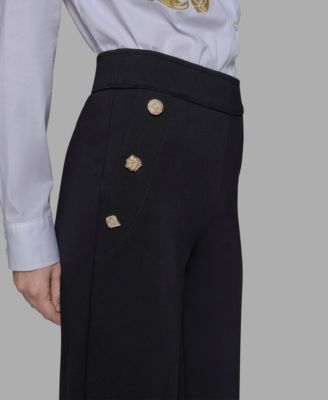 Women's Side-Button Wide-Leg Ponte Pants