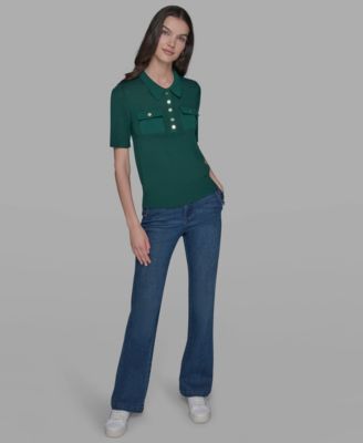 Women's Short-Sleeve Button-Front Sweater