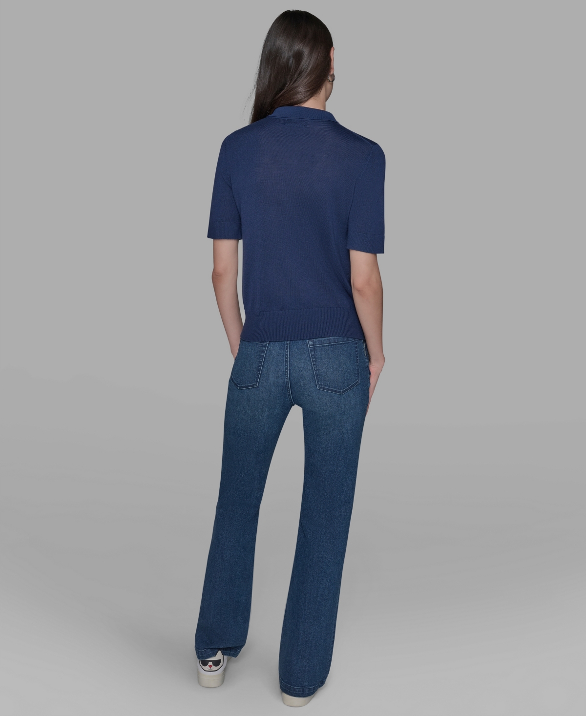 Karl Lagerfeld Women's Short-sleeve Button-front Sweater In Blue
