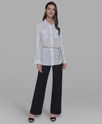 Women's Belted Chest-Pocket Top