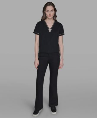 Petite Crystal Bow V-Neck Knit Top