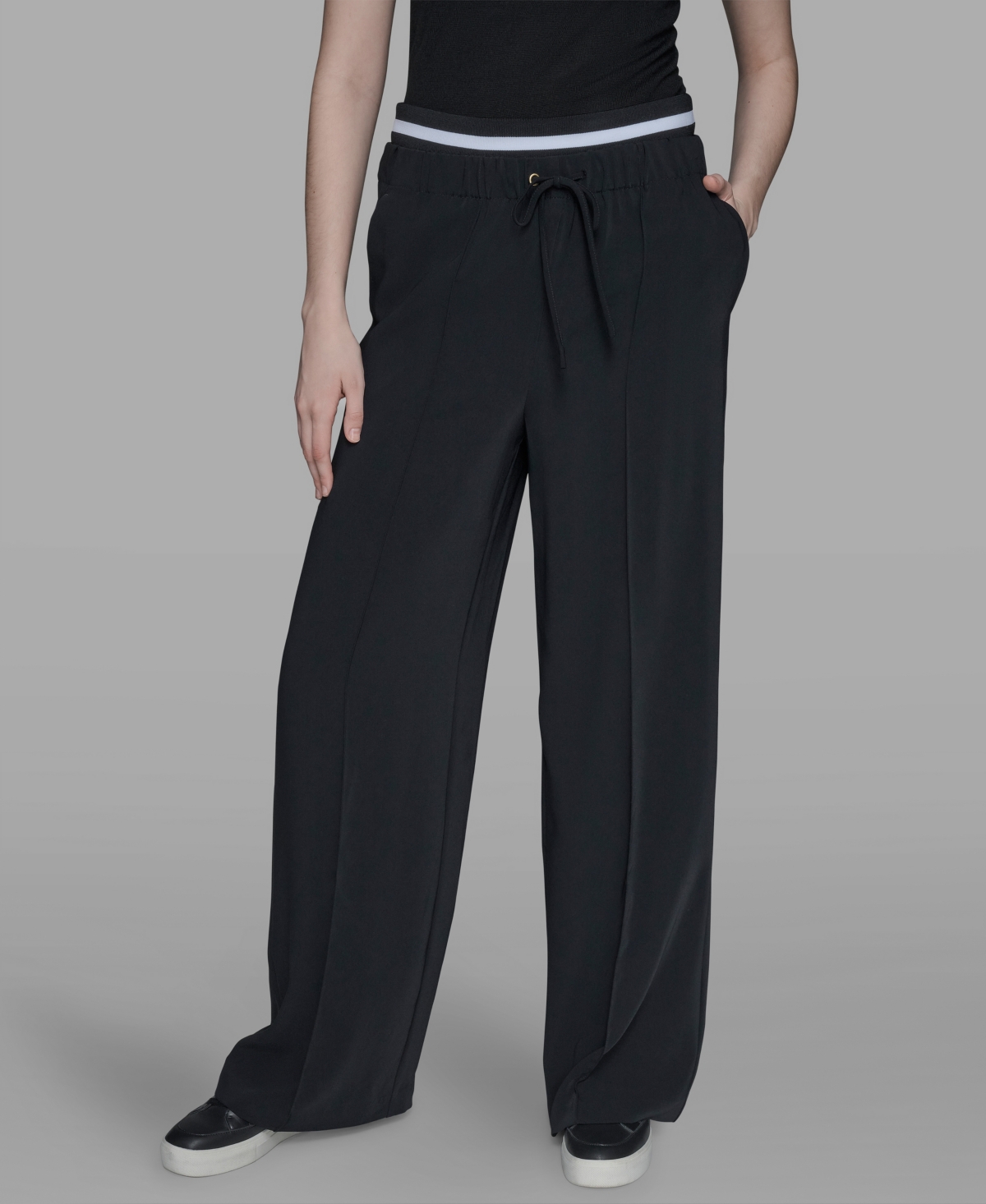 Karl Lagerfeld Women's Bi-stretch Wide-leg Pants In Black