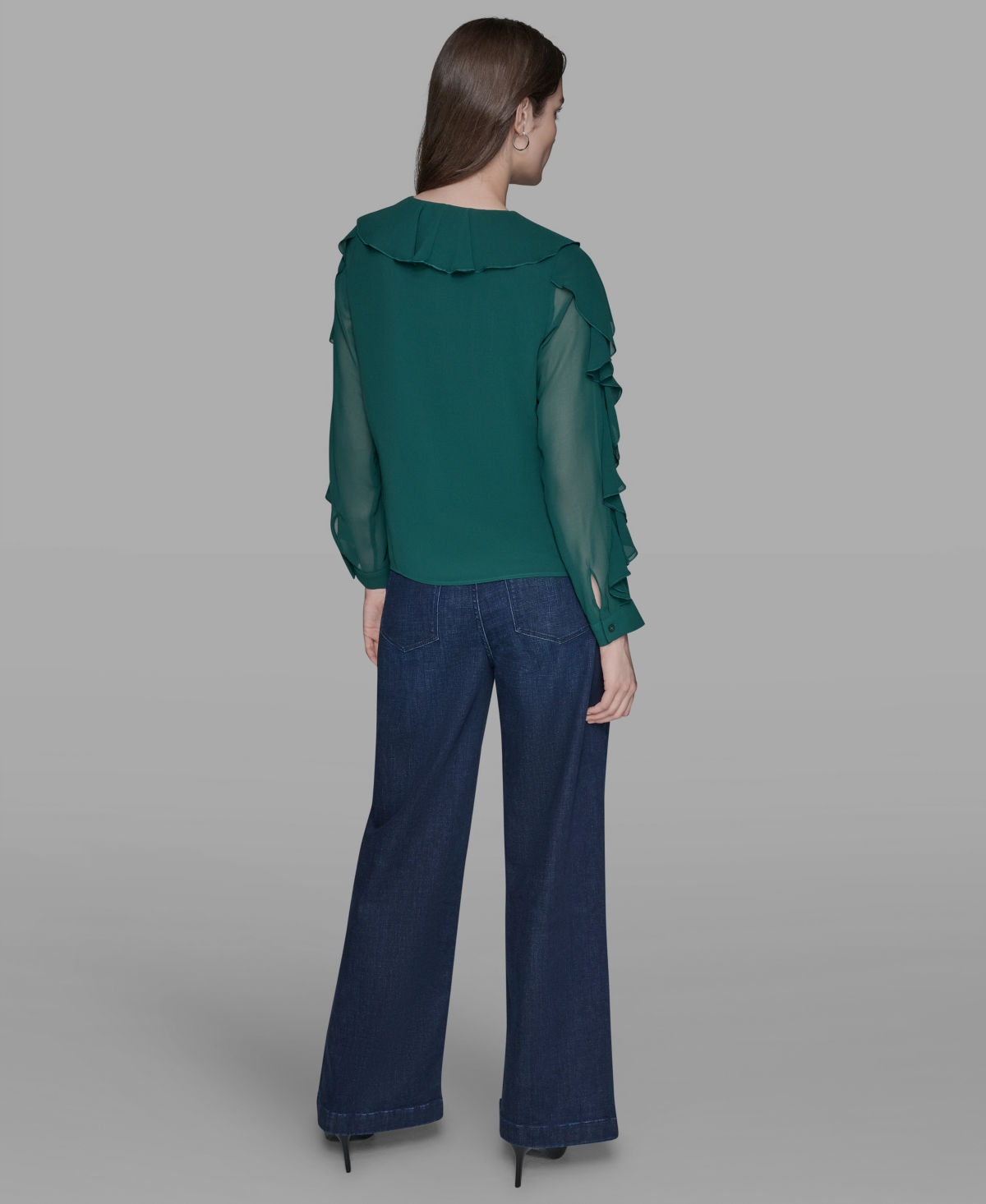Karl Lagerfeld Loose Ruffle Blouse In Green