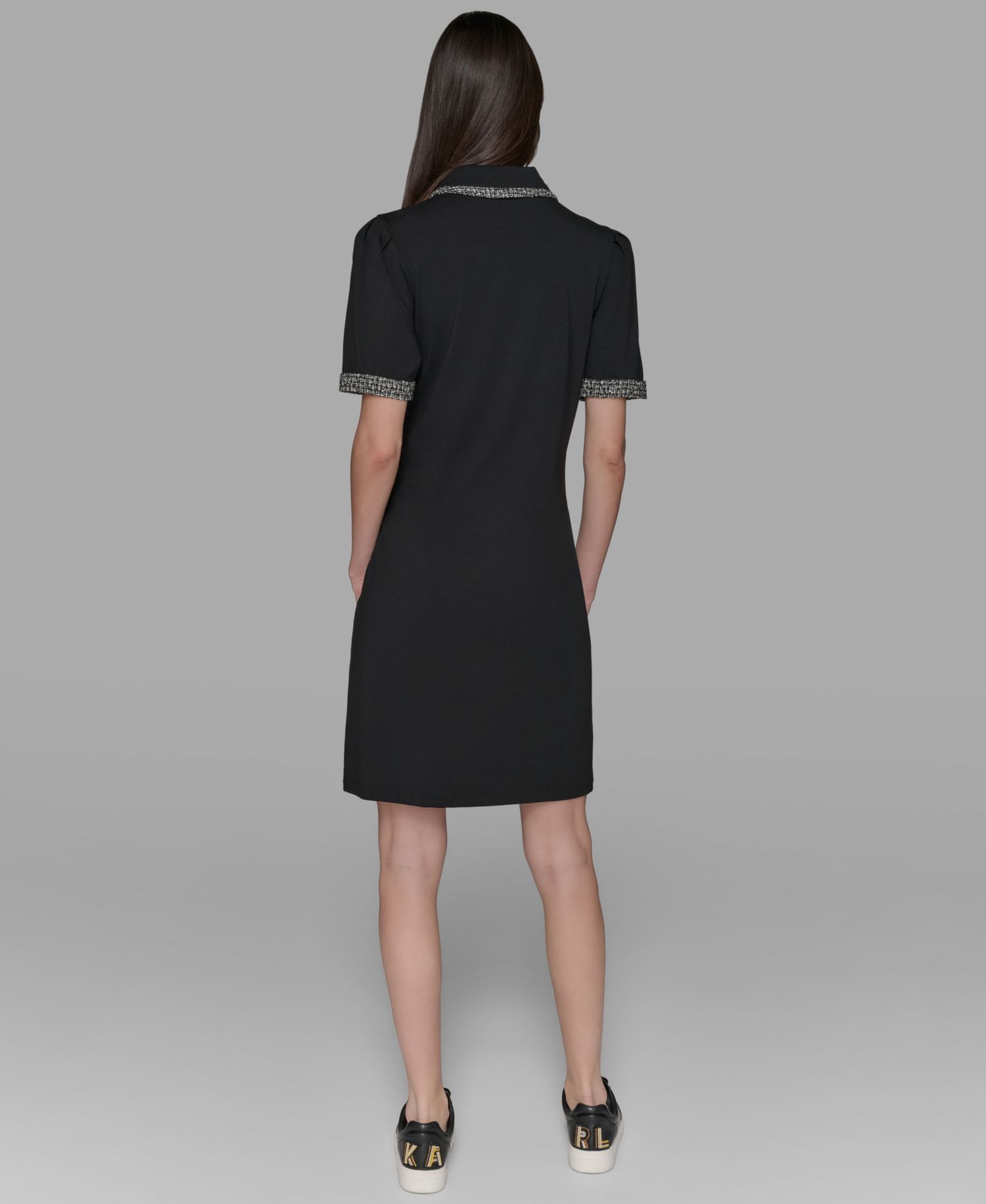 Women's Tweed-Trim Button-Front Dress