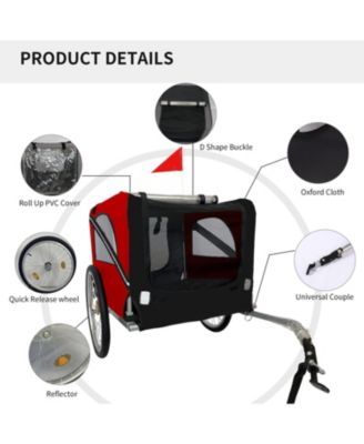 Red Breathable Mesh Dog Cart with 3 Entrances Folding Pet Carrier Wagon Bicycle Carrier for Medium and Small Sized Dogs