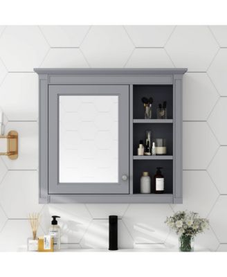 30" x 28" Bathroom Medicine Cabinet with Mirror and 3 Open Shelves, Wall-Mounted (No Vanity)