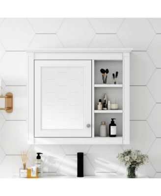 30" x 28" Bathroom Medicine Cabinet with Mirror and 3 Open Shelves, Wall-Mounted (No Vanity)