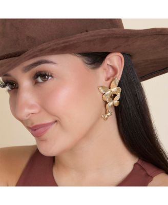 Cascading Butterfly Drop Earrings in Gold-Tone