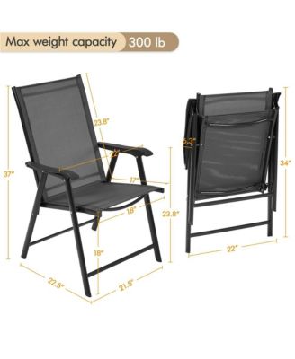 Set of 2 Outdoor Texteline Folding Dining Chairs with Backrest/ Armrests Gray