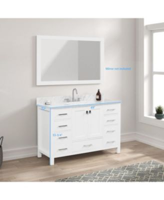 48" Matte White Bathroom Vanity Set with Marble Countertop & Ceramic Sink, Solid Wood Freestanding Vanity for Modern Bathrooms