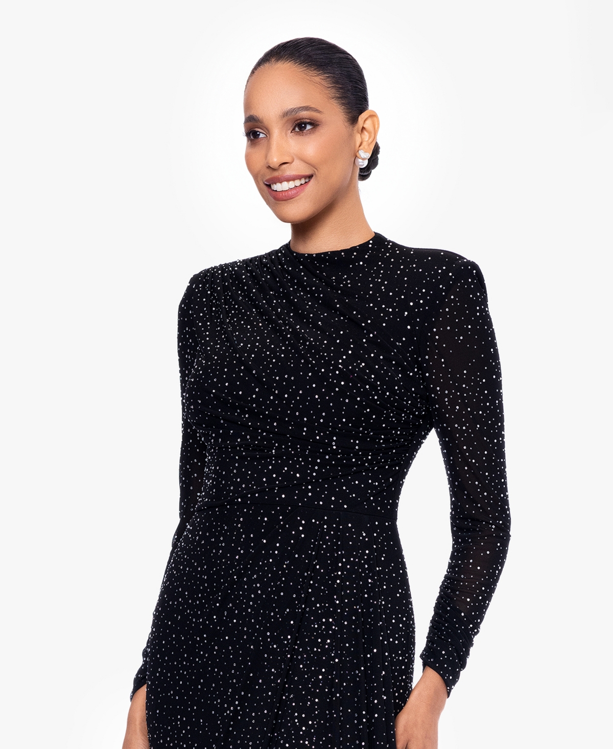 Betsy & Adam Petite Mock Neck Dress With Long Sleeves In Black