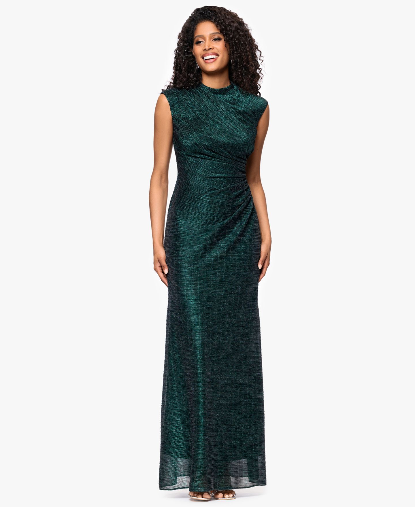 Женское платье Betsy & Adam Petite Sleeveless Dress with Ruched Slit, цвет: Чёрный изумрудный — фото 3