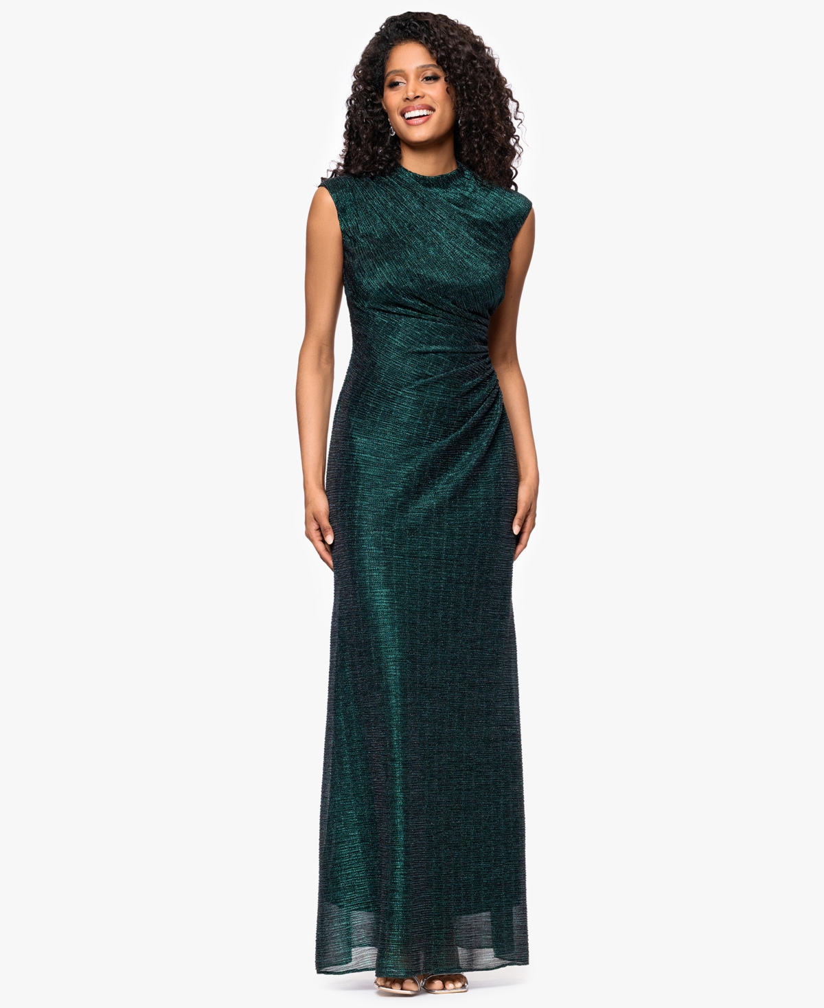 Betsy & Adam Petite Sleeveless Dress With Ruched Slit In Green