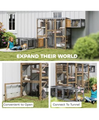 59" Catio Outdoor Cat Enclosure, Wooden Window Cat House,