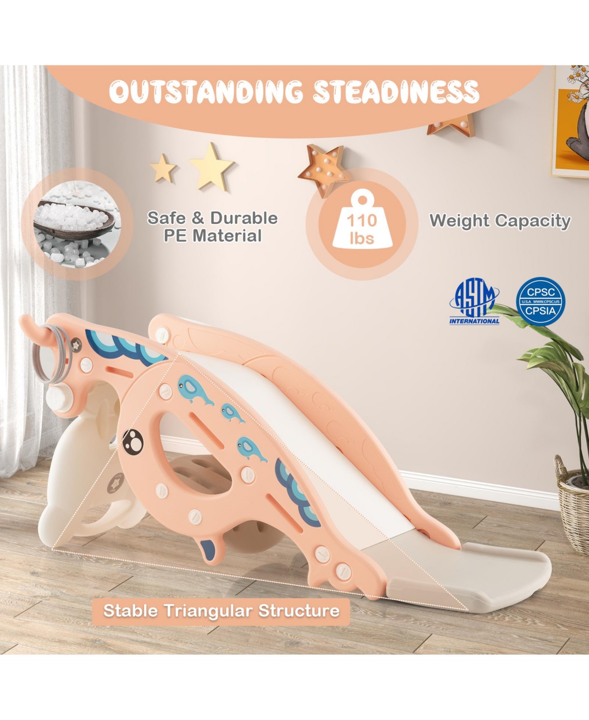 Akiudex 4 in 1 Toddler Slide and Rocking Horse with Basketball Hoop and Toss Ring