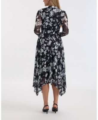 Women's Printed Mesh Dress with Handkerchief Hem