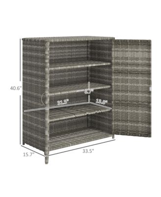 Wicker Outdoor Storage Cabinet with Shelves, 2 Doors, Dark