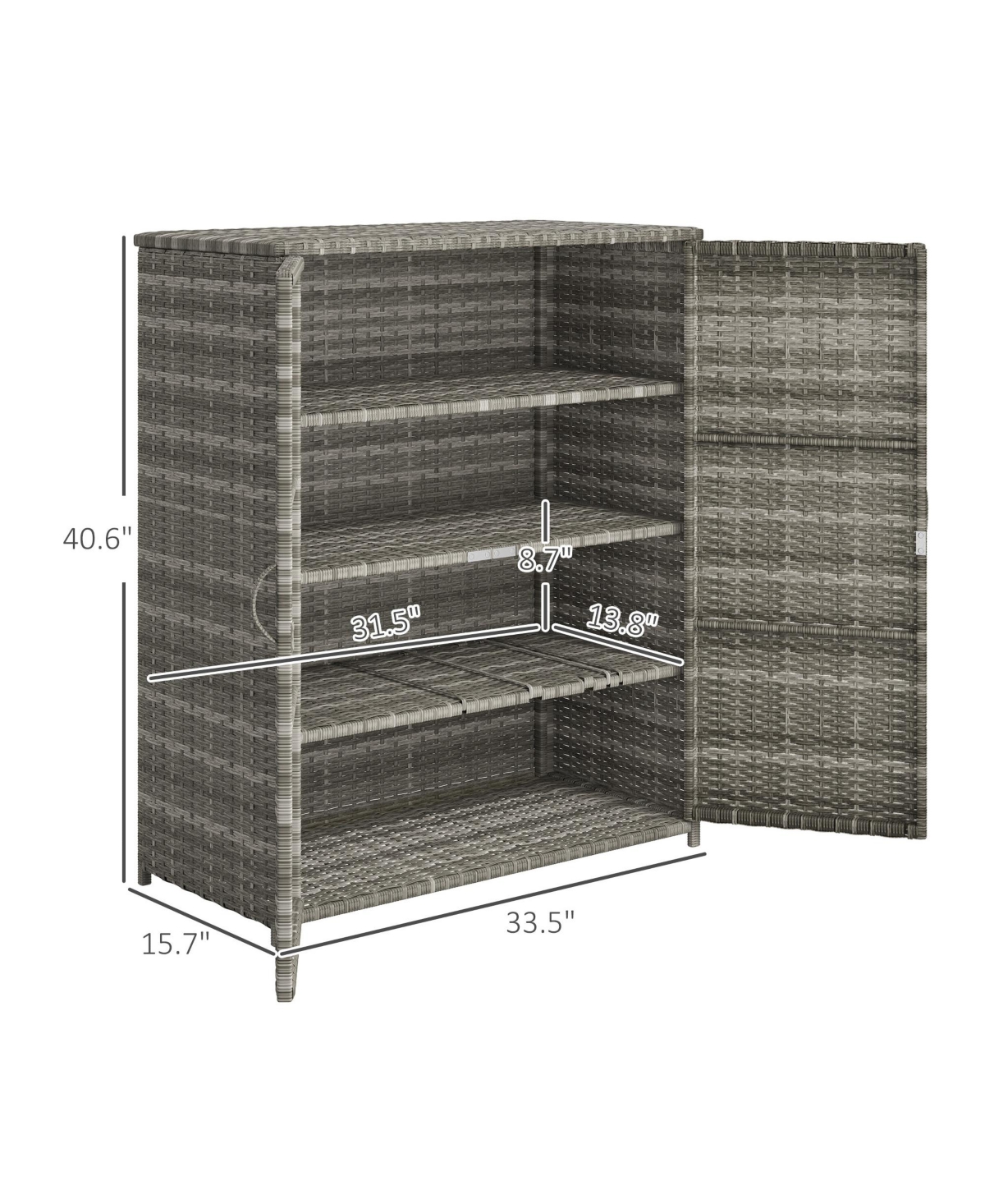 Outsunny Wicker Outdoor Storage Cabinet with Shelves, 2 Doors, Dark