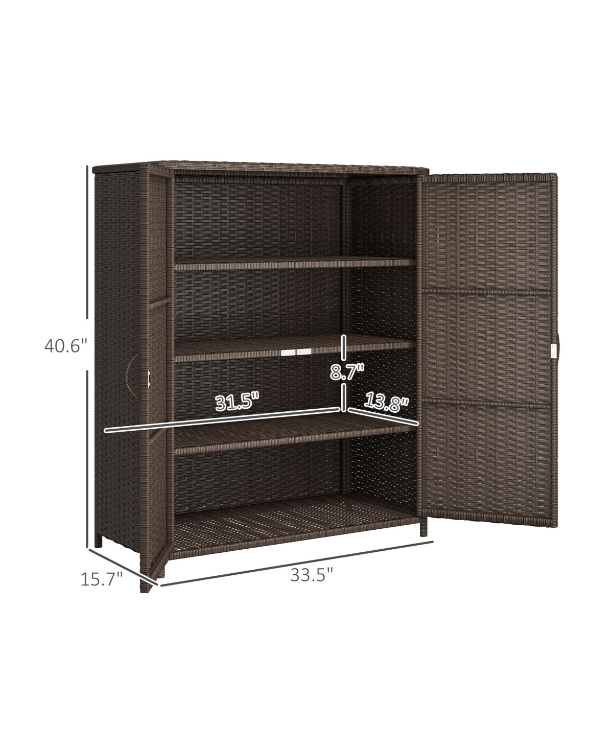 Outsunny Wicker Outdoor Storage Cabinet with Shelves, 2 Doors, Dark