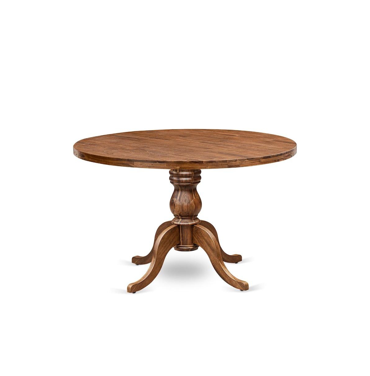 Luxe by East West Furniture 5-Pc Kitchen Table Set A Pedestal Dining Table, 4 Grey Fabric Dining Chairs