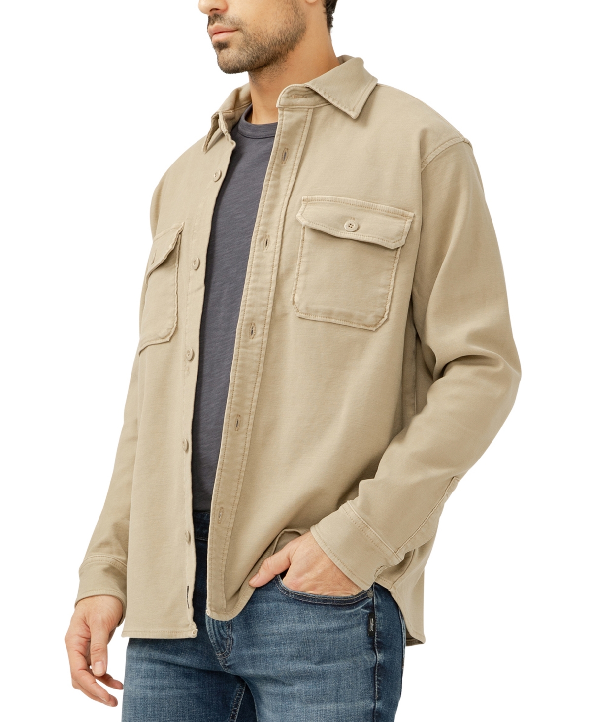 Silver Jeans Co. Men's Button Up Knit Flex Shirt Jacket In Animal Print