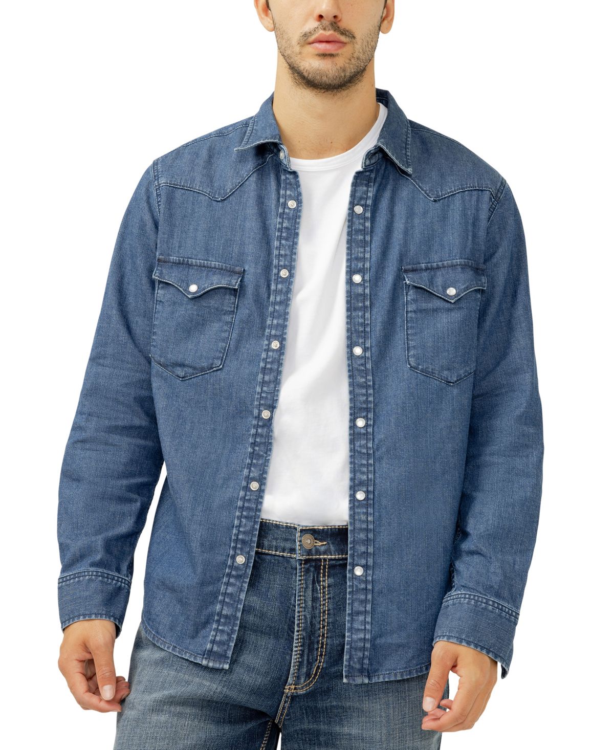 Мужская джинсовая рубашка в западном стиле