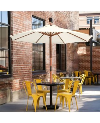 9FT Solid Wooden Outdoor Patio Umbrella Rope Pulley Lift for Deck Pool Backyard Garden Market Beach Parasol,Ivory