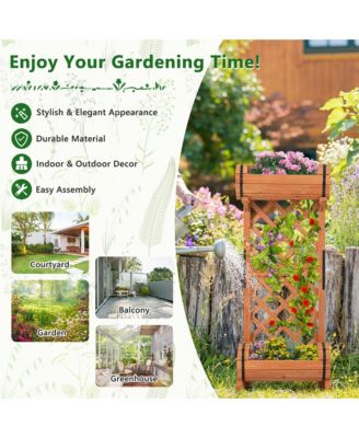 2-Tier Raised Planter Garden Wooden Bed w/ 2 Cylindrical Planter Boxes