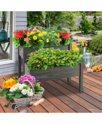 2 Tier Wooden Raised Garden Bed Elevated Planter Box w/ Legs Drain Holes  34'' x 33.5'' x 28.5''