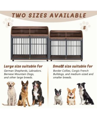 44'' Brown Heavy Duty Large Dog Crate Furniture Lockable Wheels Double Layer Storage