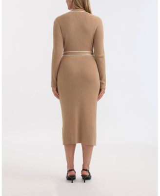 Women’s Button Front Long Dress with Contrast Tipping